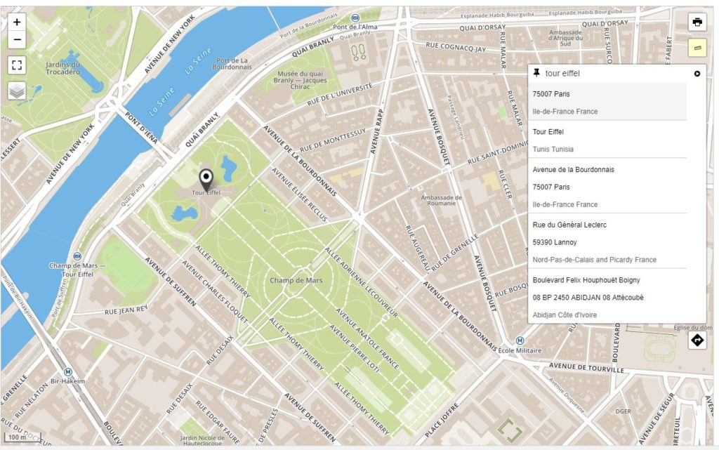 Web map with address search